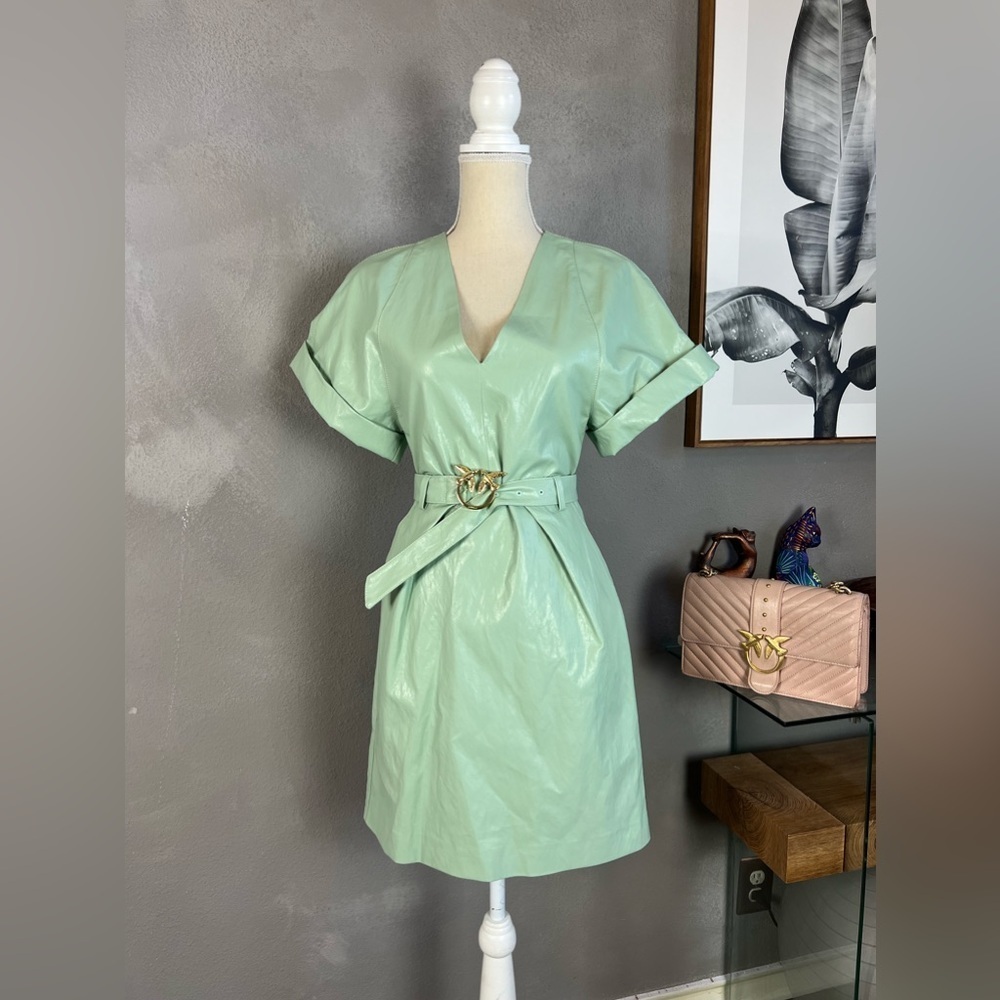 Pinko V neck mini dress - pastel green - Picture 5 of 9